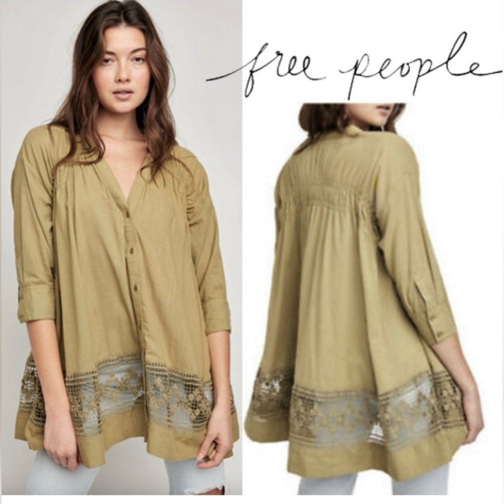 Free People Olive Green Embroidered Tunic